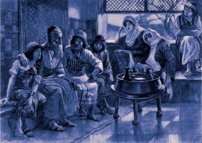 Job og hans familie af J James Tissot - Bibelen af James Jacques Joseph after Tissot
