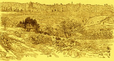 Jerusalems gamle by set fra Oliebjerget af James Jacques Joseph after Tissot