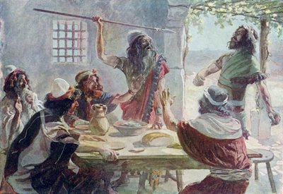 Saul kaster et spyd efter Jonathan - Bibelen af James Jacques Joseph after Tissot