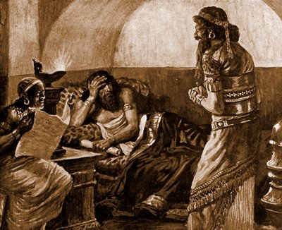 Krønikerne læses for Ahasverus - Bibelen af James Jacques Joseph after Tissot
