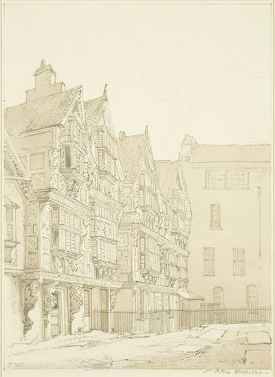 Eksteriør af St. Peters Hospital (tidligere Mønten) set fra St. Peters Kirkegård af James Johnson