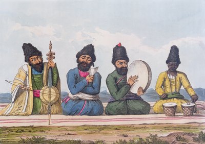 Persiske musikere fra A Second Journey through Persia 1810-16, graveret af Theodore H.A. Fielding (1781-1851), 1818 af James Justinian Morier