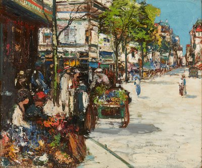 Blomstermarkedet - Dieppe (olie på lærred) af James Kay