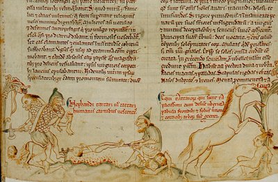 Engelsk manuskript fra det 13. århundrede, der viser mongolske tropper begå grusomheder baseret... af James L Stanfield