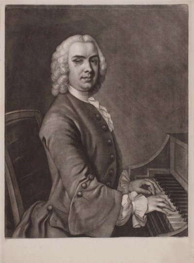 Portræt af organisten og komponisten John Stanley 1712-1786. af James MacArdell