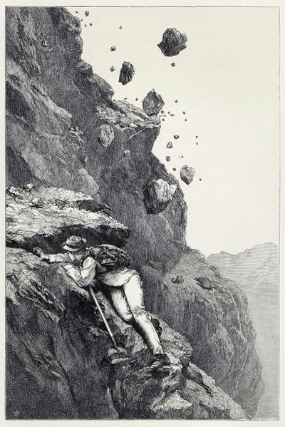 A Cannonade on the Matterhorn, fra Scrambles among the Alps i årene 1860 - 69, pub. 1871 af James Mahoney
