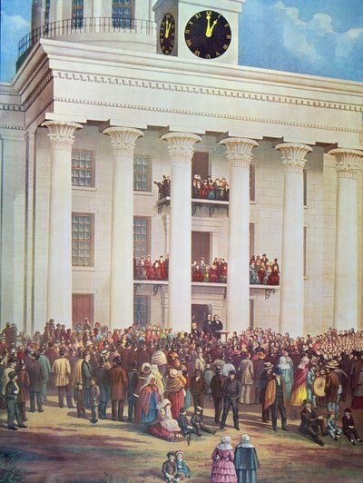 Indvielse af Jefferson Davis i Senate House, Montgomery, Alabama af James Massolon
