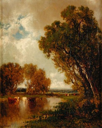 Køer i landskab (olie på lærred) af James McDougal Hart