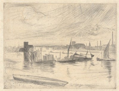 Daggry i Battersea (Cadogan Pier), fra Themsen-sættet (en serie på seksten raderinger af scener ved Themsen og andre motiver) af James McNeill Whistler