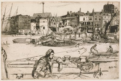 Black Lion Wharf, fra Thames-sættet (en serie af seksten raderinger af scener på Themsen og andre emner) af James Abbott McNeill Whistler