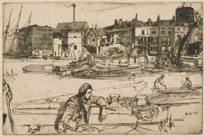 Black Lion Wharf, fra Thames-sættet (en serie af seksten ætsninger af scener på Themsen og andre emner) af James Abbott McNeill Whistler