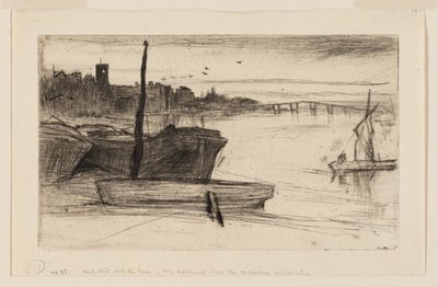 Chelsea Bridge og kirke af James Abbott McNeill Whistler