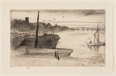 Chelsea Bridge og kirke af James Abbott McNeill Whistler