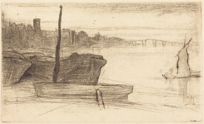 Chelsea Bridge og kirke af James McNeill Whistler