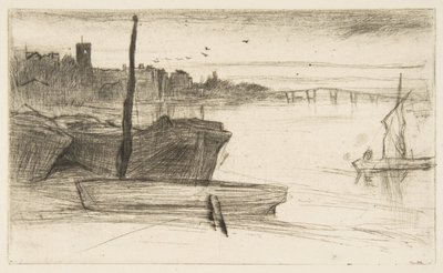 Chelsea Bridge og kirken af James McNeill Whistler