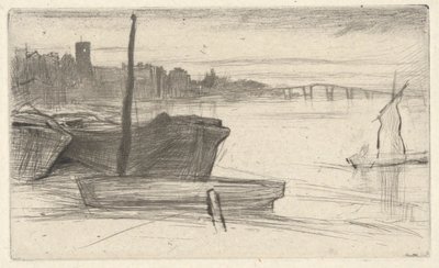 Chelsea Bridge and Church, from the Thames Set (En serie af seksten raderinger af scener på Themsen og andre emner) af James Abbott McNeill Whistler