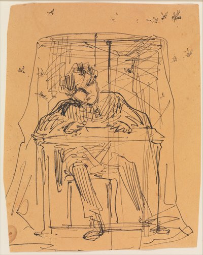 Mann am Tisch unter einem Moskitonetz (aus Skizzenbuch) af James McNeill Whistler