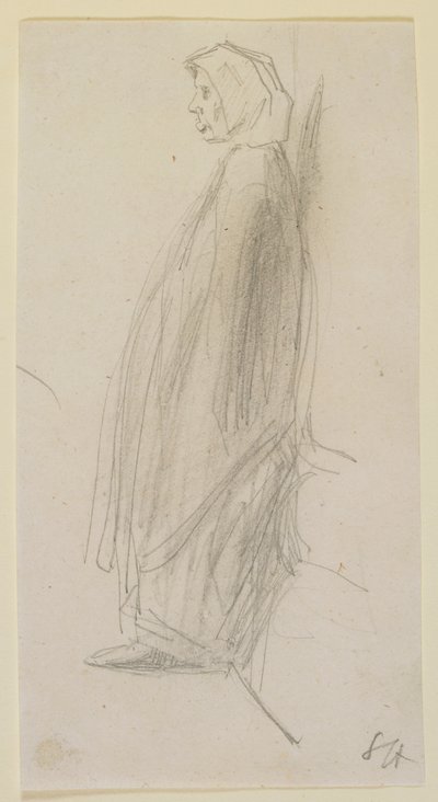 Profilskitse af en gammel kvinde stående af James Abbott McNeill Whistler