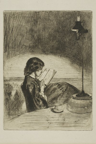 Læsning af Lamplight af James Abbott McNeill Whistler