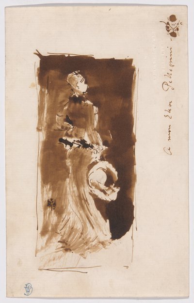 Skitse efter "Arrangement in Brown and Black: Portræt af Miss Rosa Corder" af James McNeill Whistler
