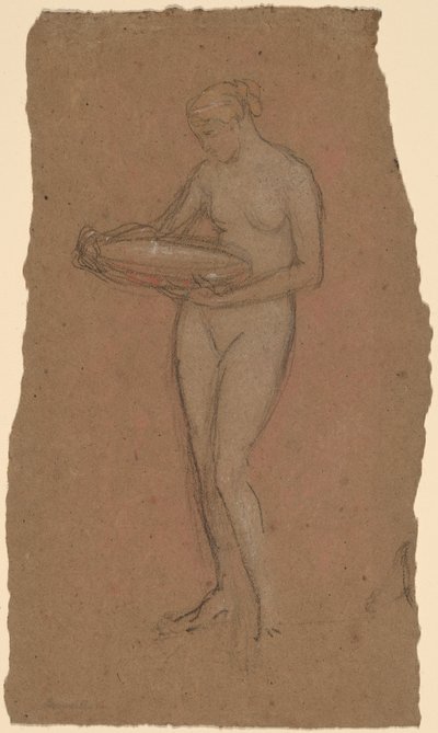 Stående nøgen kvinde holder en skål [recto] af James Abbott McNeill Whistler