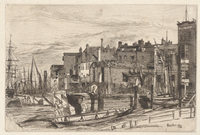 Thames Police (Wapping Wharf), fra Thames Set (En serie af seksten ætsninger af scener på Themsen og andre emner) af James Abbott McNeill Whistler