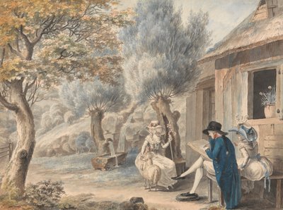 Kunstneren Sketching Mlle. de St. Legier som Hyrdinde af James Moore