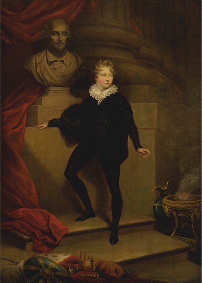 Mester Betty som Hamlet, før en buste af Shakespeare af James Northcote