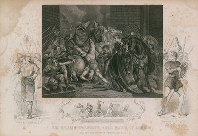 Sir William Walworth, Londons borgmester, dræber Wat Tyler i Smithfield (kobberstik) af James Northcote