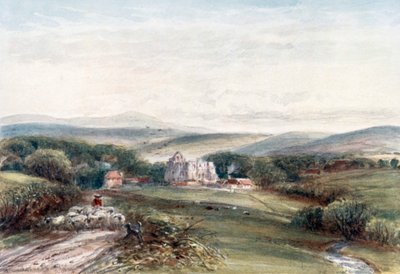 "Dundrennan Abbey" (farvelitografi) af James Orrock