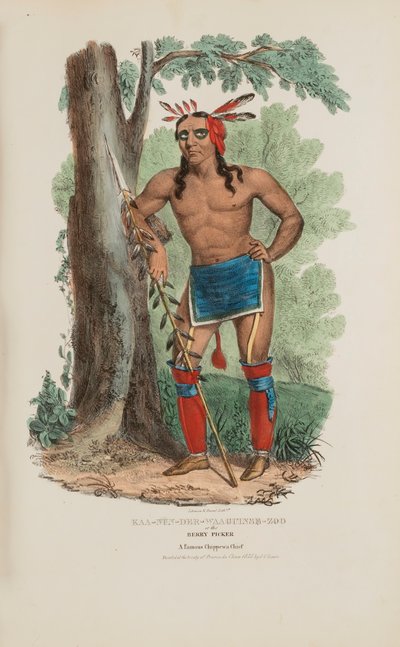 KAA-NUN-DER-WAAGUINSE-ZOO eller bærplukkeren; en berømt chippewa-høvding, fra The Aboriginal Portfolio af James Otto Lewis