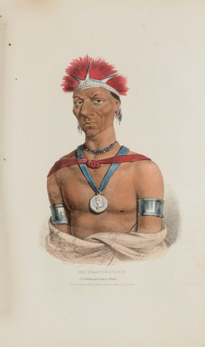MAUCK-COOMAUN; En berømt Ioway-høvding, fra The Aboriginal Portfolio af James Otto Lewis