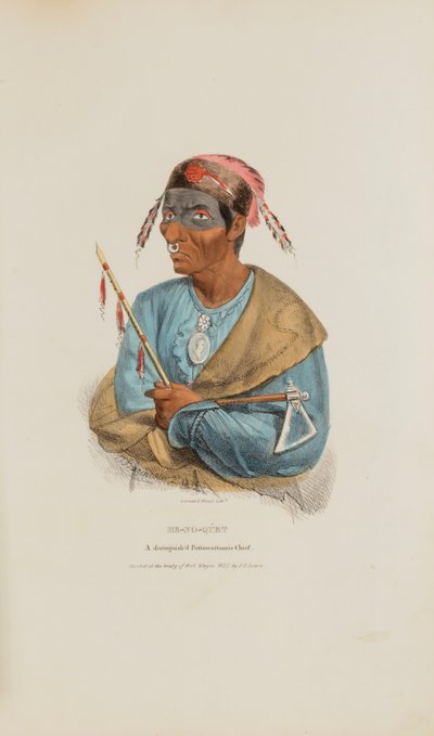ME-NO-QUET; En fremtrædende Pottowattomie-høvding, fra The Aboriginal Portfolio af James Otto Lewis