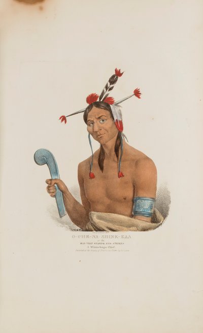 O-CHE-NA-SHINK-KAD eller manden, der står og slår; en Winnebago-høvding, fra The Aboriginal Portfolio af James Otto Lewis