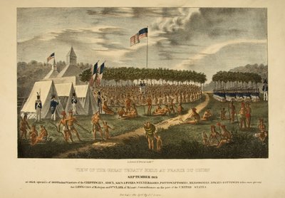 Udsigt over den store traktat afholdt på Prairie du Chien, september 1825 af James Otto Lewis
