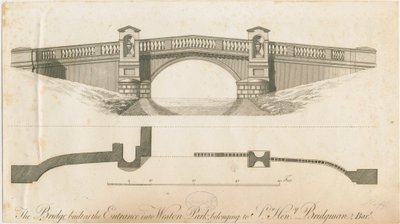 Weston-under-Lizard - Bro ved indgangen til Weston Park: gravering, nd [c 1765-1770] af James Paine