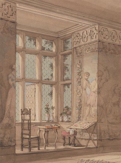 Gobelin-ophængt værelse i gotisk palæ af James Pattison Cockburn
