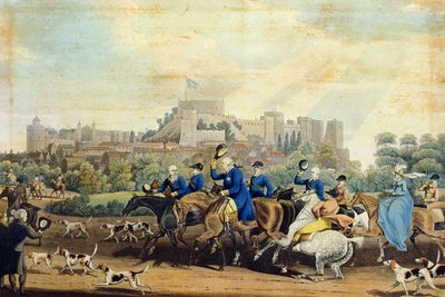 George III (1738-1820) vender tilbage fra jagt, indgraveret af M. Dubourg, 1820 (akvatint) af James Pollard