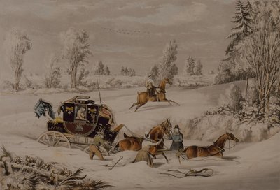 Posttræneren i en afdrift af sne af James Pollard