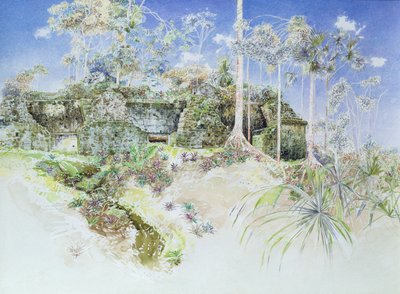 Ruined Temple, Tikal, Guatemala, 1984 (wc på papir) af James Reeve
