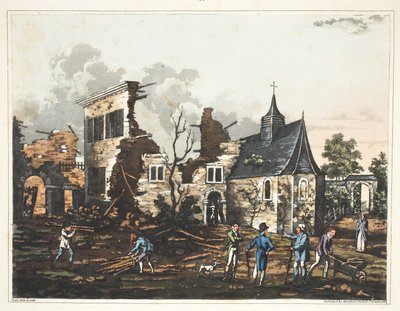 Chateau of Hougoumont: Et billede af det indre, der er reduceret til en ruinhob af James Rouse
