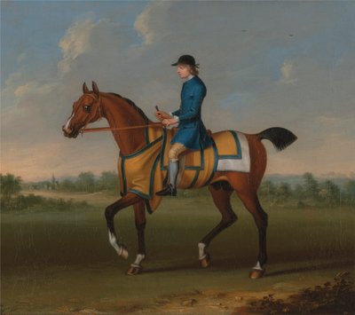 En Bay Racehorse med Jockey Up af James Seymour