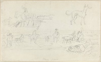 Jægere med hunde og en hukende hare [recto] af James Seymour