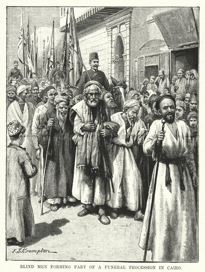 Blinde mænd, der indgår i et begravelsesoptog i Kairo (gravering) af James Shaw Crompton