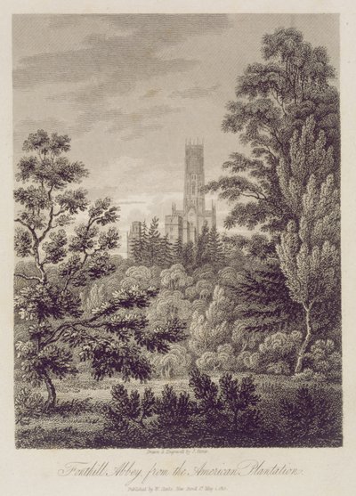 Fonthill Abbey fra American Plantation, udgivet af W. Clarke, New Bond Street, 1812 af James Storer