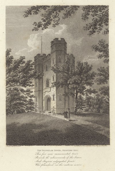 Robert Bloomfield, digter: The Triangular Tower, Shooters Hill (gravering) af James Storer