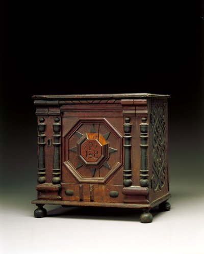 Joseph og Bathsheba-paven udskårne og anvendte værdigenstande-kabinet, Salem, Massachusetts, 1679 af James Symonds