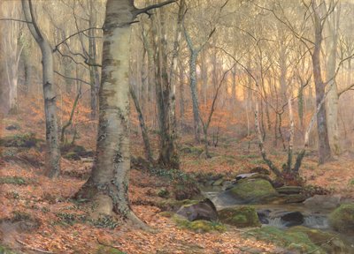 Rødbrun og grå: en walisisk bøgetræ (w/c) af James Thomas Watts