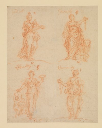 Fire dyder - Goodwill, Generøsitet, Liberality and Humanity, 1600-tallet af James Thornhill