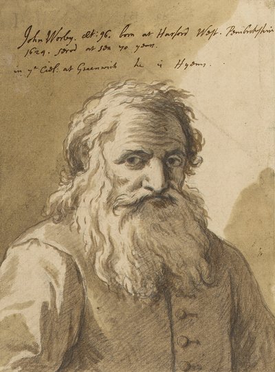 John Worley (1624-1721), ca. 1720 (grafit, vask, brun) af James Thornhill